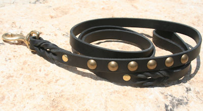 Studded Leather Dog Leash for Walking and Tracking - Click Image to Close